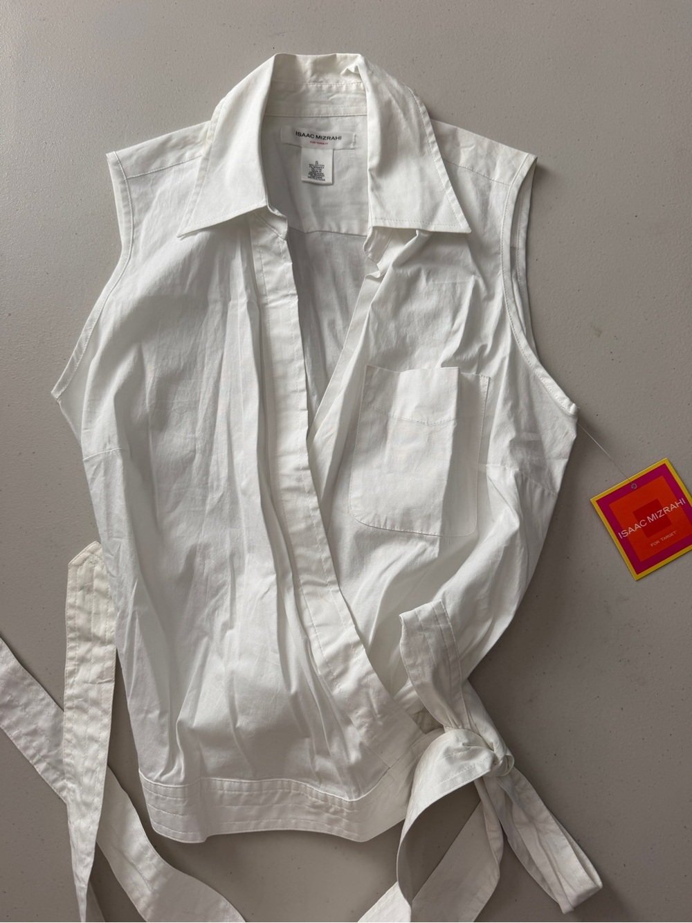 🤍☀️ISAAC MIZRAHI White Cotton Wrap Shirt NWT